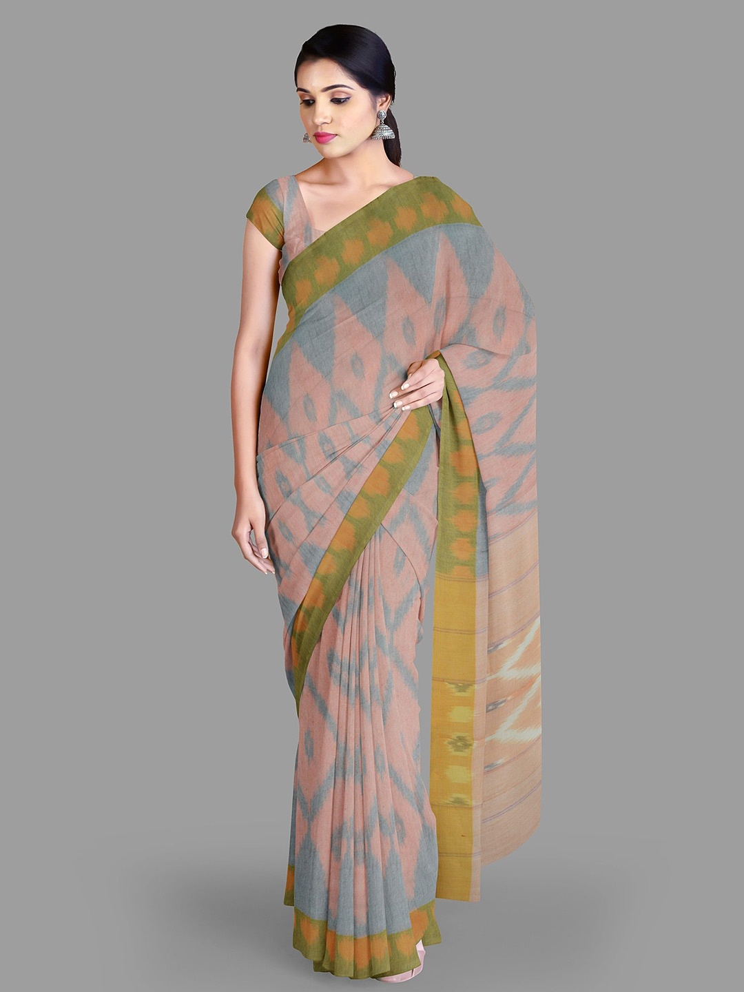 

The Chennai Silks Zari Pure Cotton Pochampally Saree, Peach