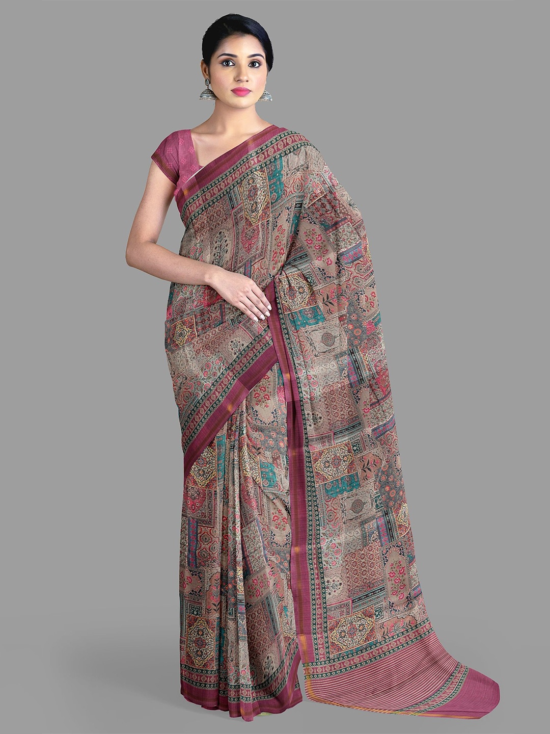 

The Chennai Silks Ethnic Motifs Zari Art Silk Dharmavaram Saree, Beige