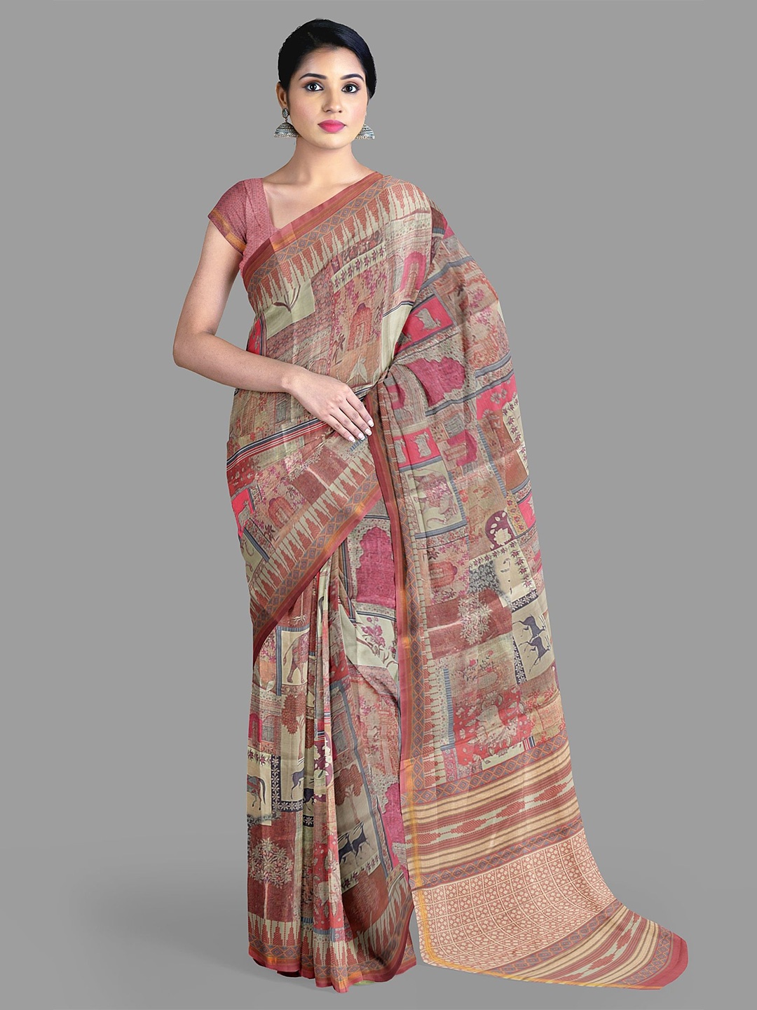 

The Chennai Silks Ethnic Motifs Zari Art Silk Dharmavaram Saree, Beige