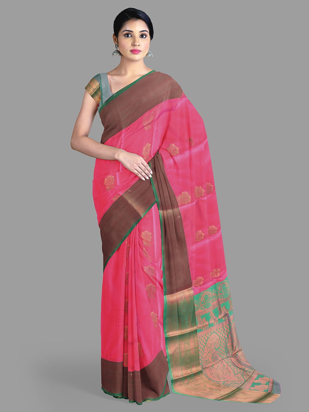 

The Chennai Silks Ethnic Motifs Zari Art Silk Dharmavaram Saree, Pink