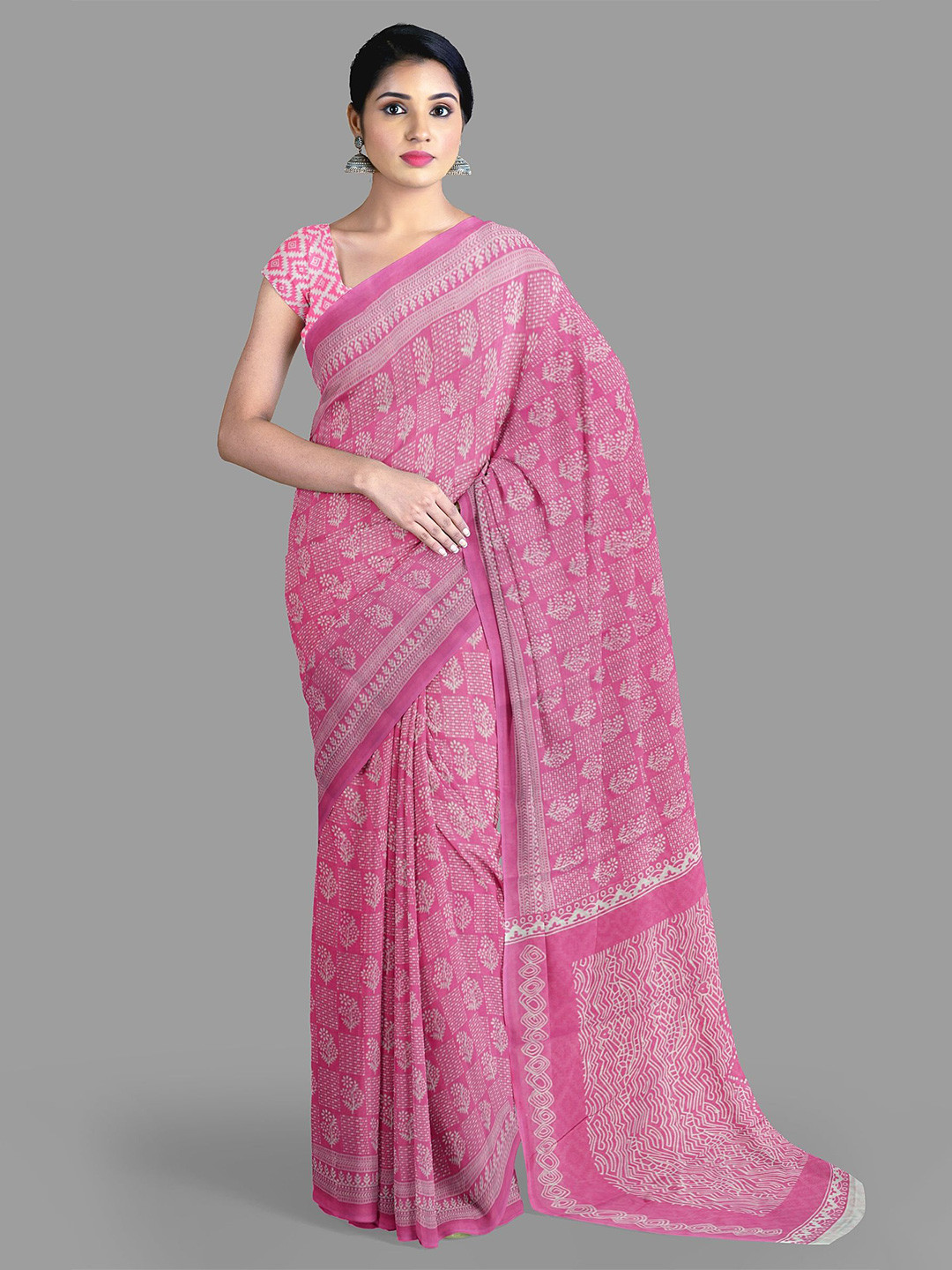 

The Chennai Silks Floral Pure Cotton Saree, Pink