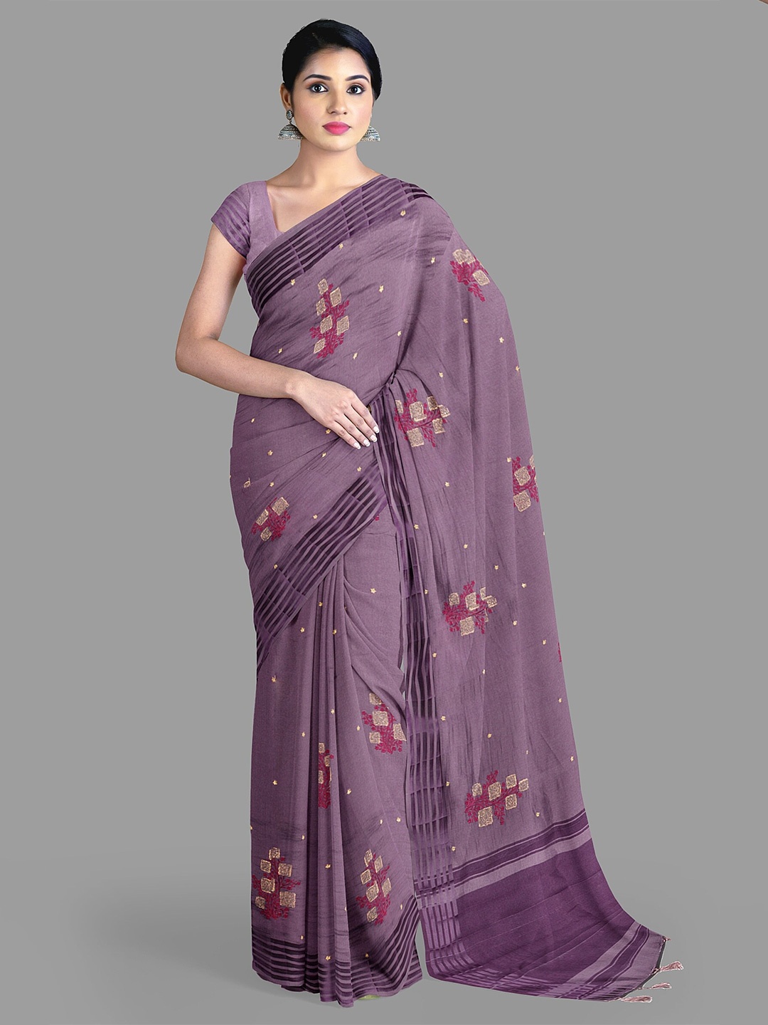 

The Chennai Silks Floral Embroidered Jute Cotton Banarasi Saree, Purple