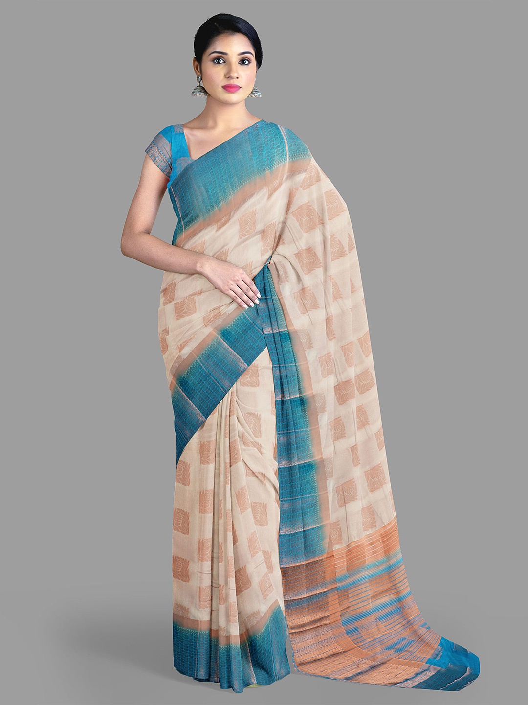 

The Chennai Silks Ethnic Motifs Zari Jute Cotton Banarasi Saree, Cream
