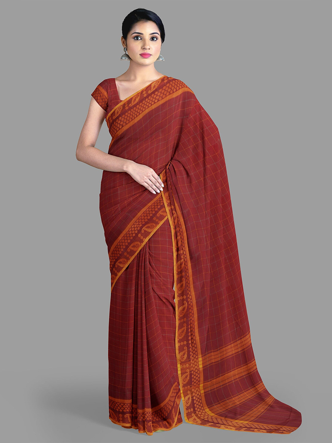 

The Chennai Silks Checked Zari Pure Cotton Chettinad Saree, Maroon
