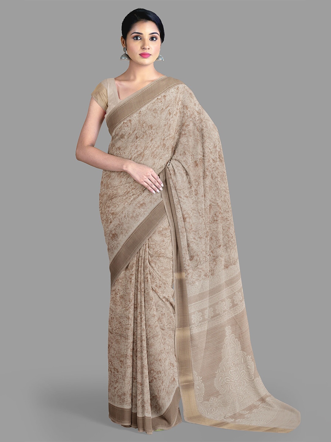 

The Chennai Silks Floral Zari Sambalpuri Saree, Brown
