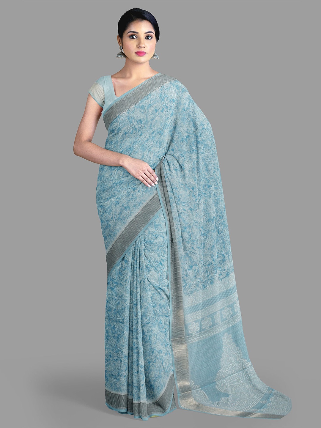 

The Chennai Silks Floral Zari Sambalpuri Saree, Blue