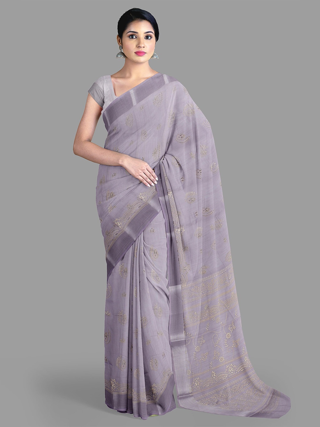 

The Chennai Silks Floral Zari Sambalpuri Saree With Blouse Piece, Lavender