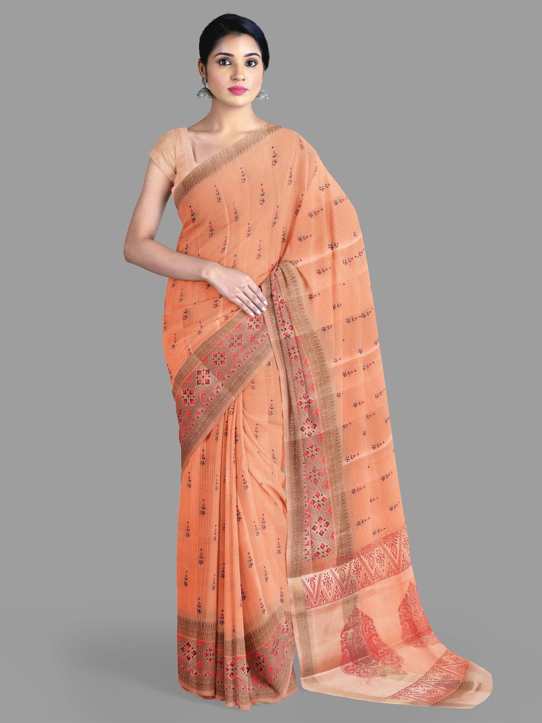

The Chennai Silks Floral Zari Kota Saree, Peach