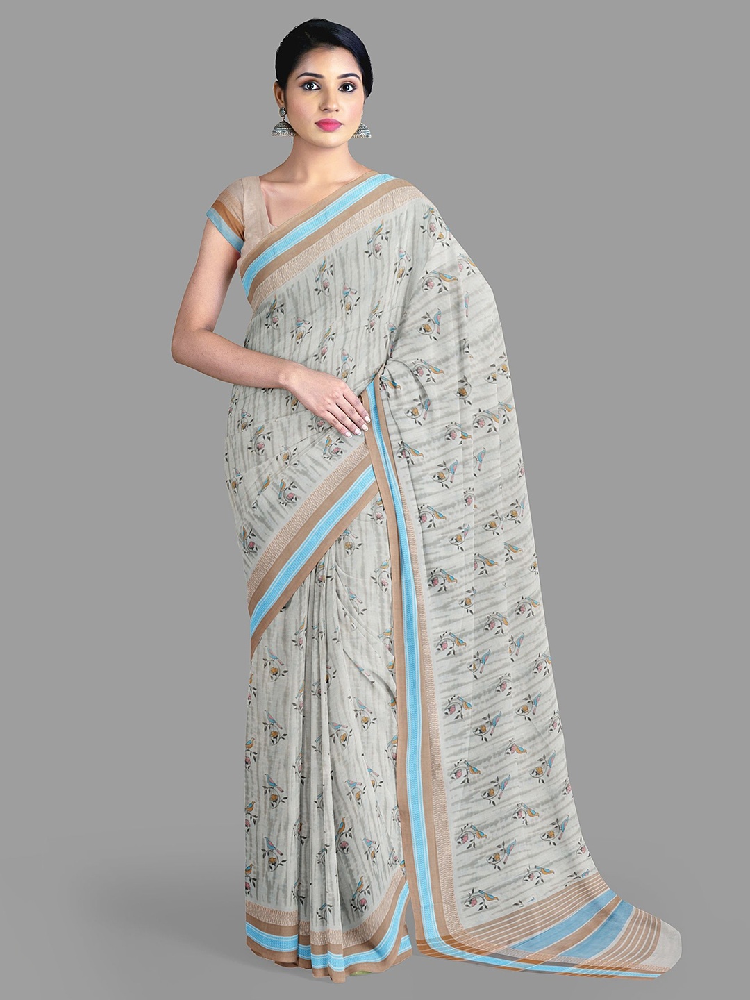 

The Chennai Silks Floral Pure Cotton Saree With Blouse Piece, Off white