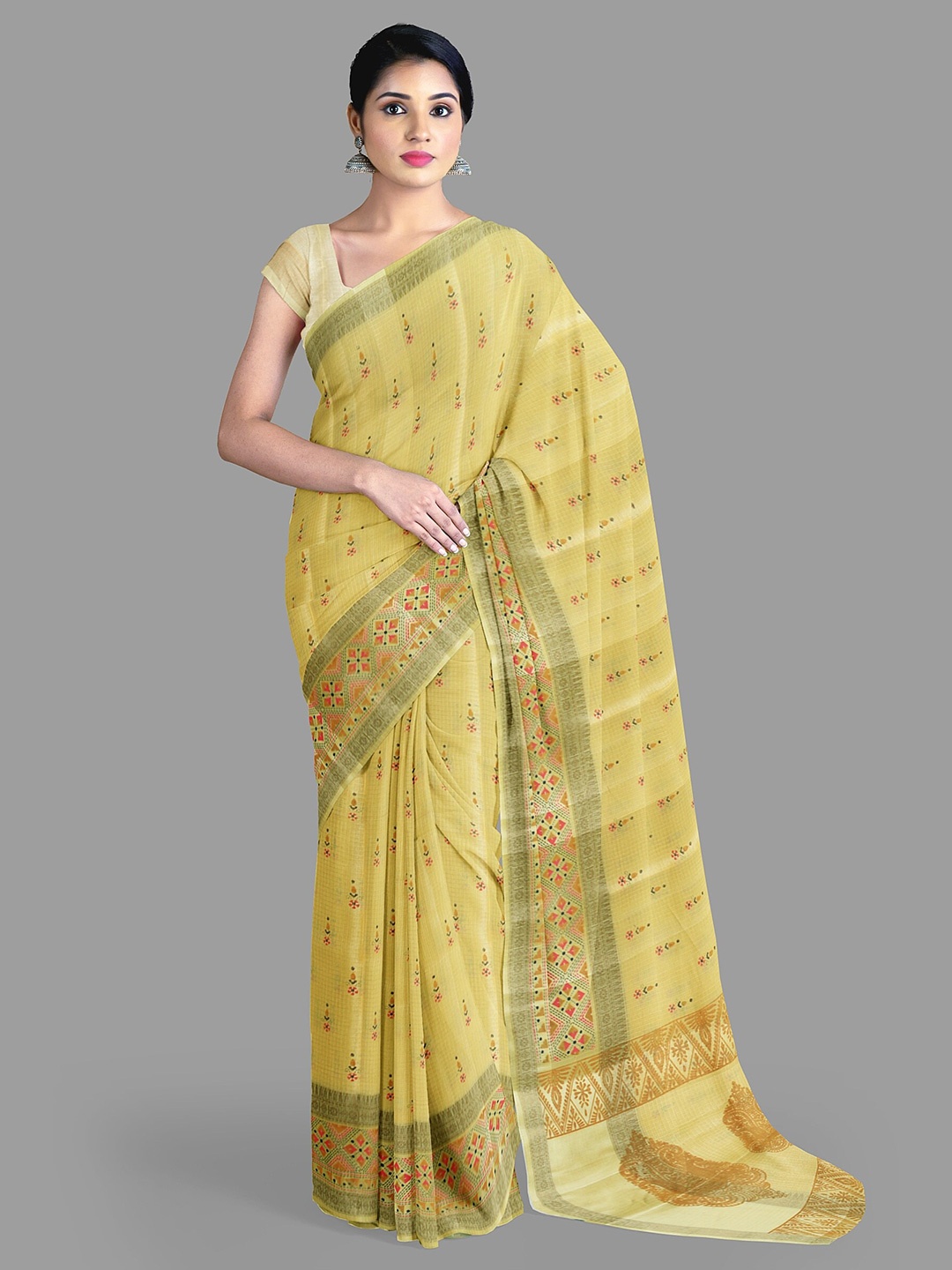 

The Chennai Silks Ethnic Motifs Printed Kota Saree, Yellow