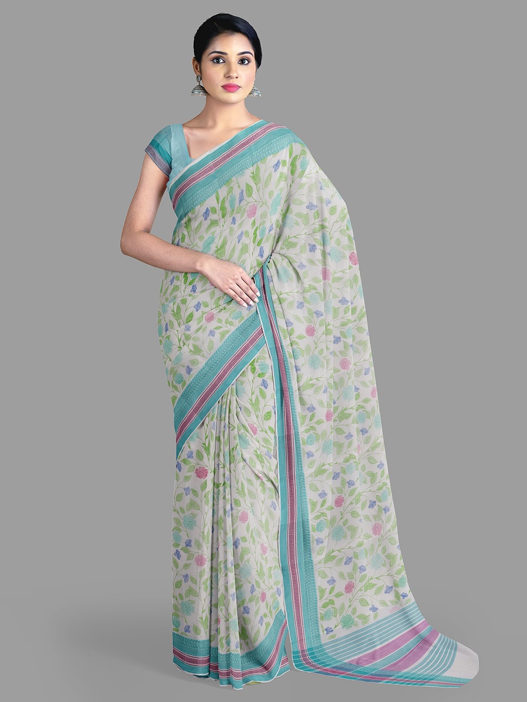 

The Chennai Silks Floral Chanderi Saree, Off white