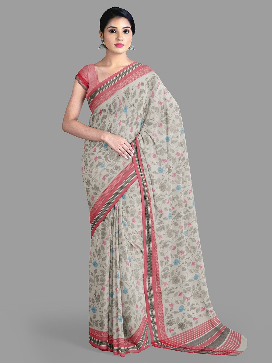 

The Chennai Silks Floral Chanderi Saree, Off white