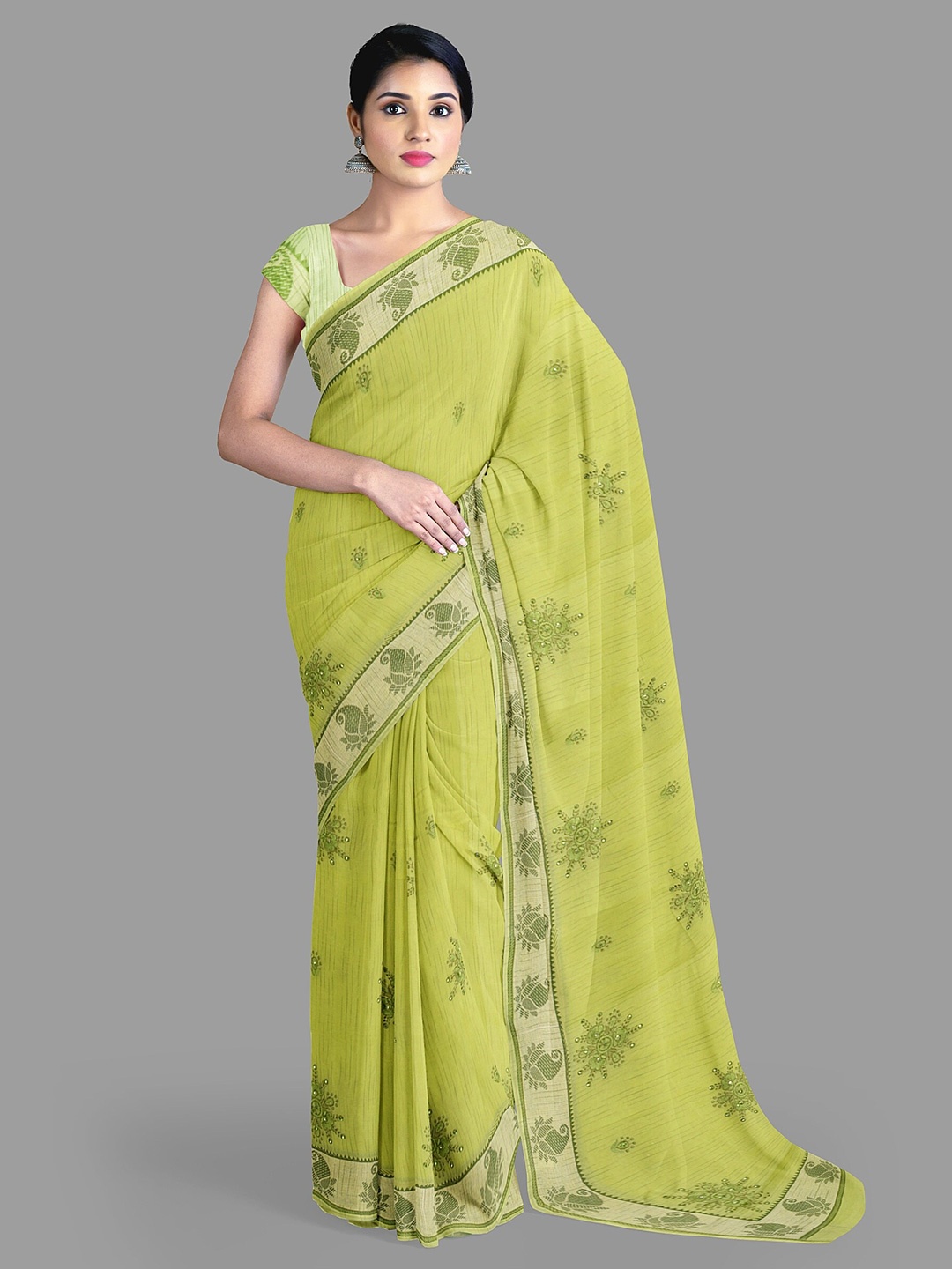 

The Chennai Silks Ethnic Motif Embroidered Pure Cotton Kovai Saree, Green