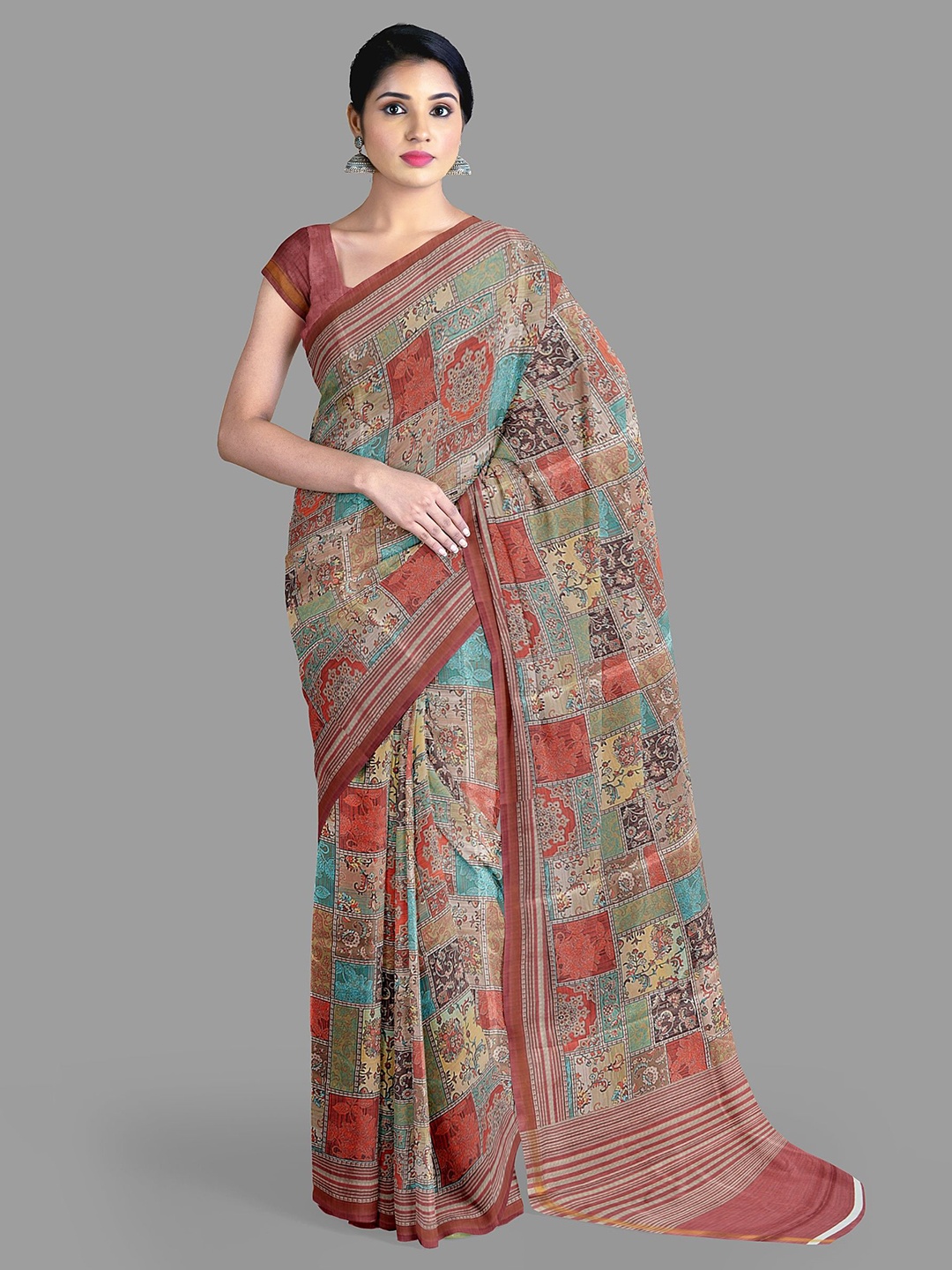 

The Chennai Silks Floral Art Silk Dharmavaram Saree, Beige