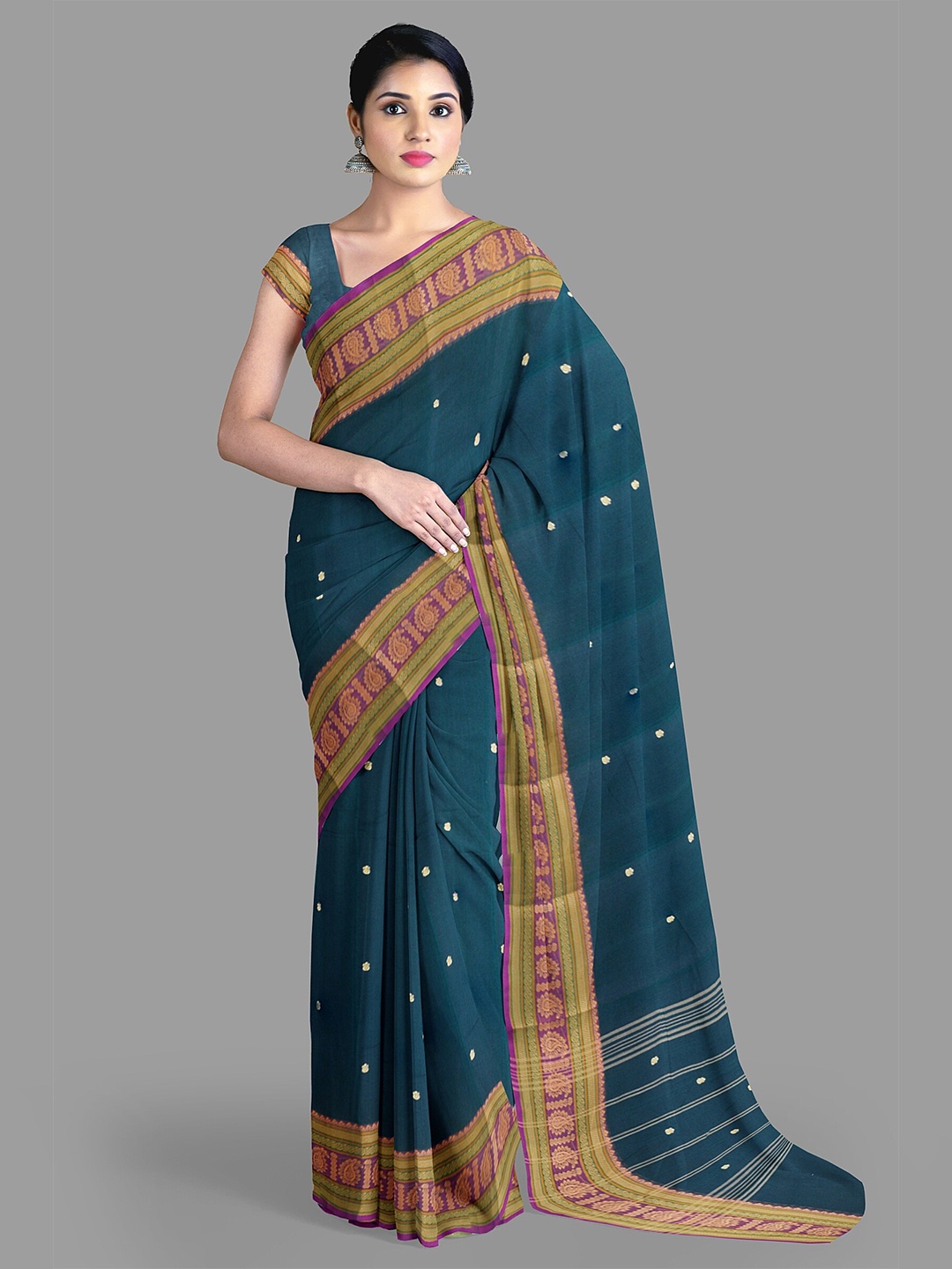 

The Chennai Silks Women Ethnic Motifs Zari Pure Cotton Chettinad Saree, Blue
