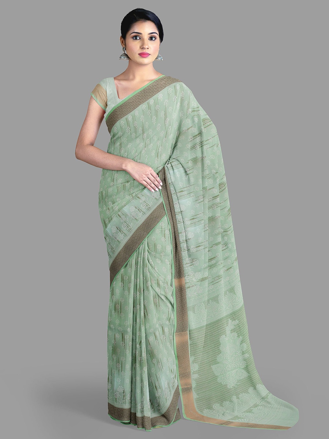 

The Chennai Silks Floral Zari Sambalpuri Saree, Green