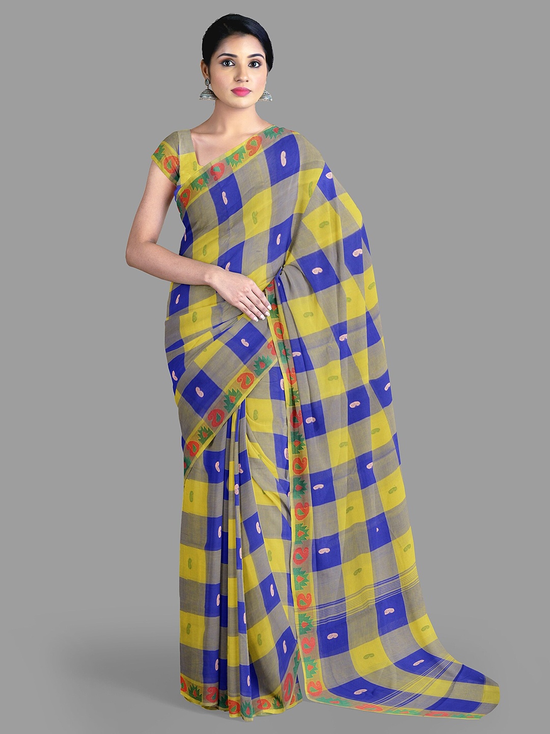 

The Chennai Silks Checked Zari Pure Cotton Chettinad Saree, Blue