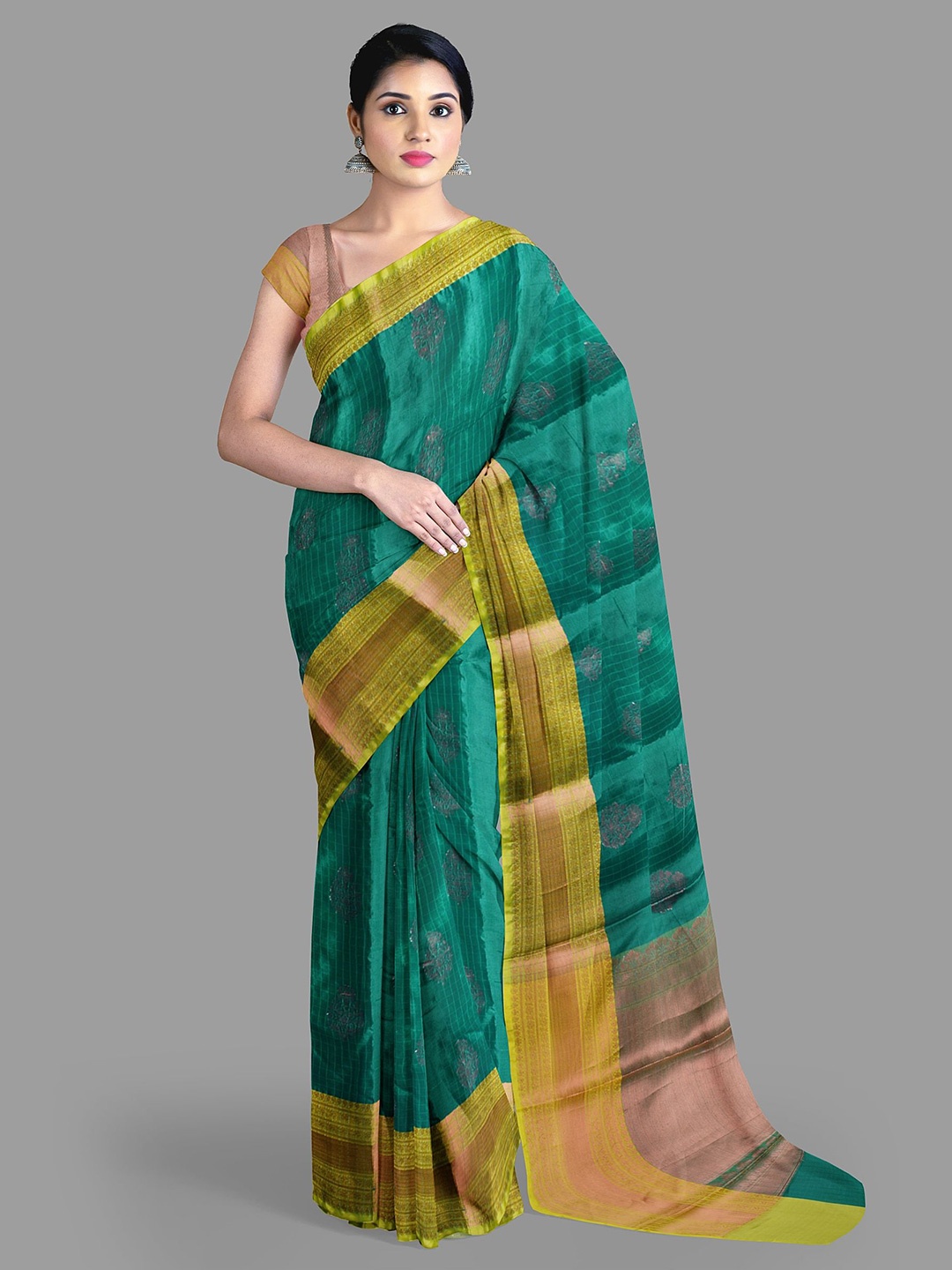 

The Chennai Silks Ethnic Motifs Zari Organza Banarasi Saree With Blouse Piece, Green