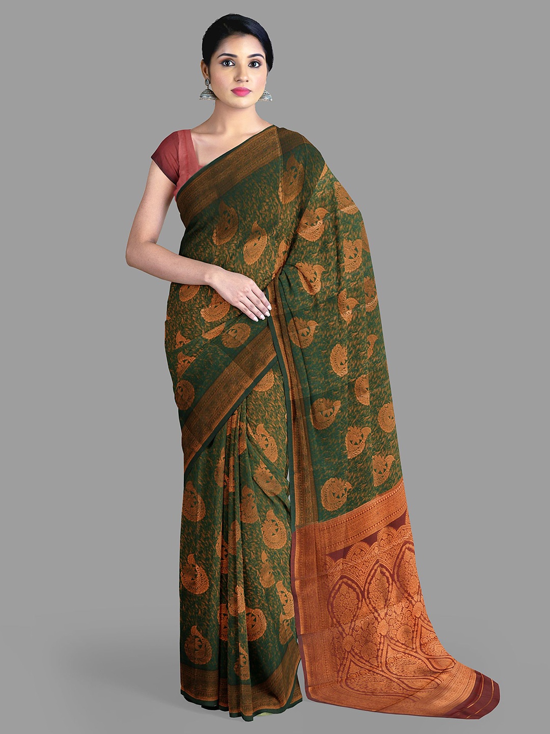 

The Chennai Silks Ethnic Motifs Zari Art Silk Dharmavaram Saree, Green