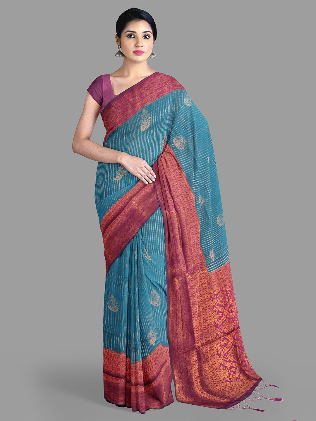 

The Chennai Silks Ethnic Motifs Zari Art Silk Banarasi Saree, Blue