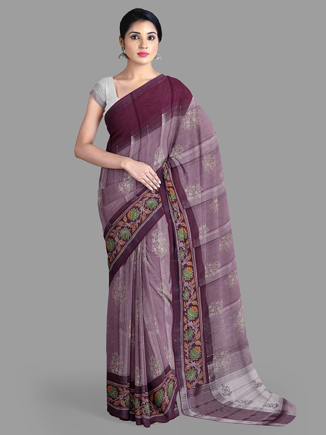 

The Chennai Silks Floral Zari Pure Cotton Saree, Purple