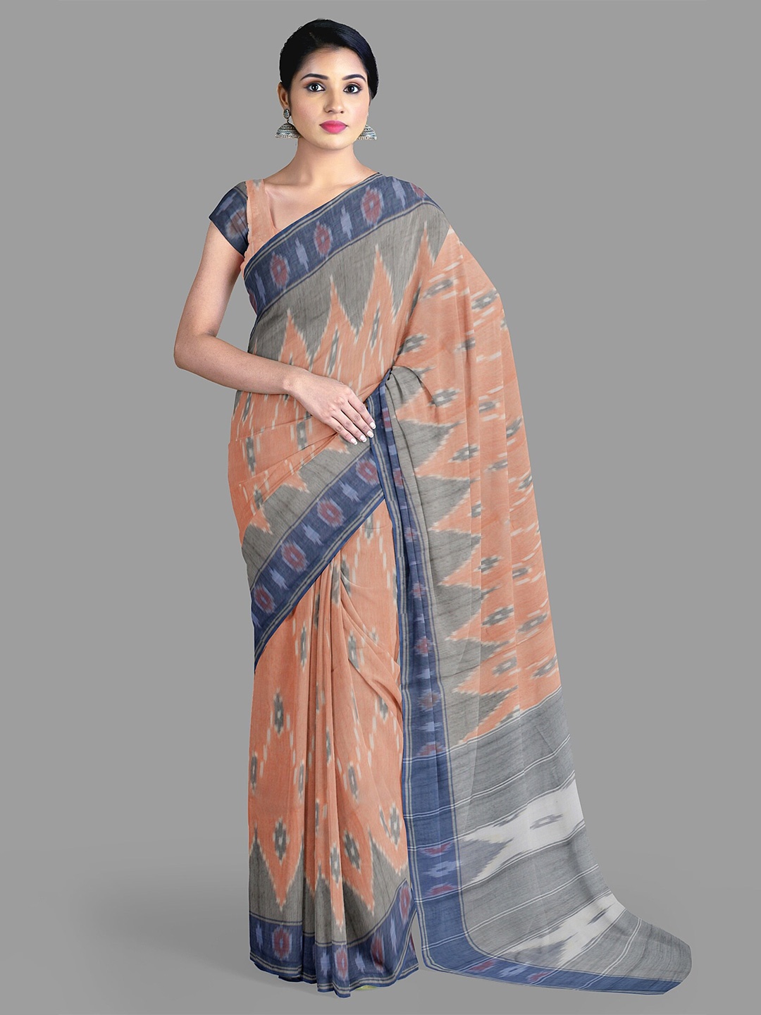 

The Chennai Silks Women Zari Pure Cotton Heavy Work Pochampally Saree, Orange