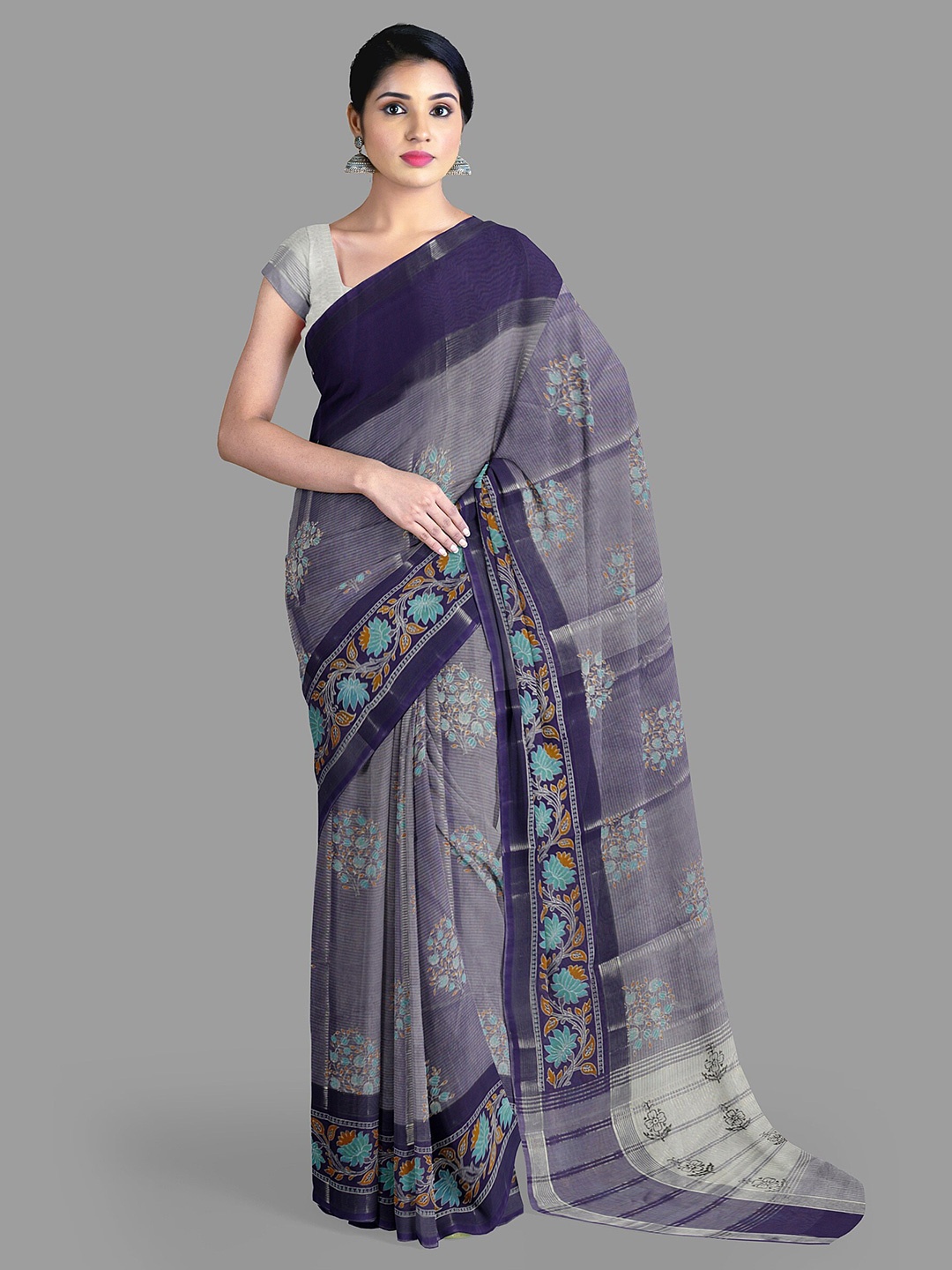 

The Chennai Silks Floral Pure Cotton Saree, Lavender