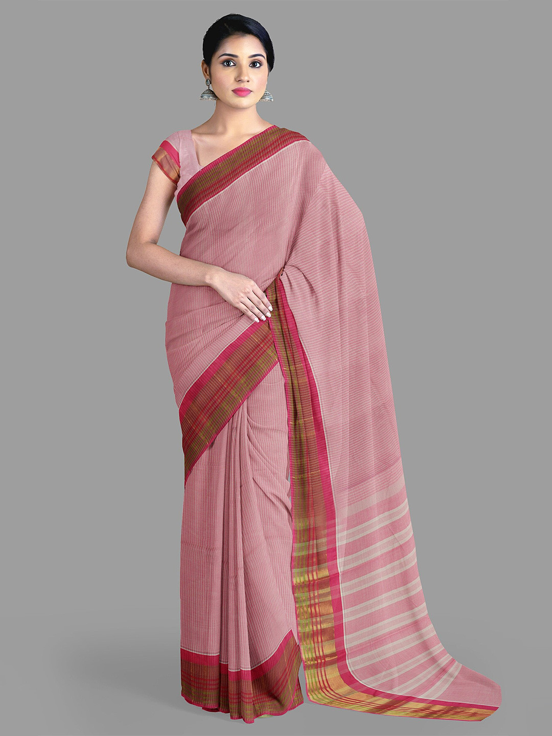 

The Chennai Silks Checked Zari Pure Cotton Saree, Pink