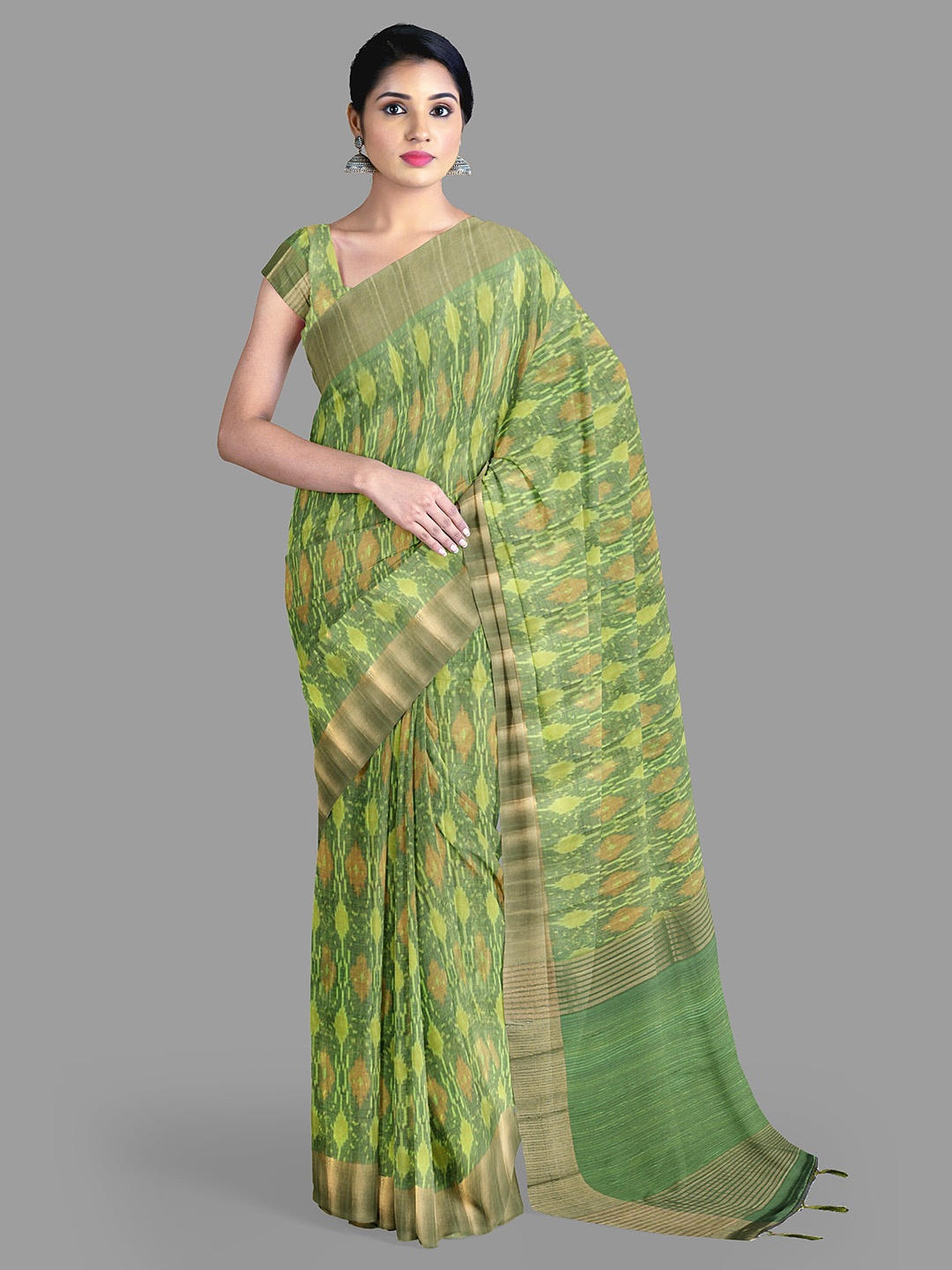 

The Chennai Silks Zari Jute Cotton Banarasi Saree, Green