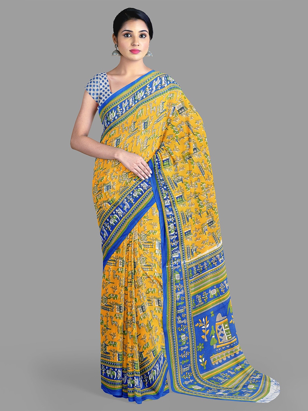 

The Chennai Silks Ajrak Block Pure Cotton Saree, Yellow