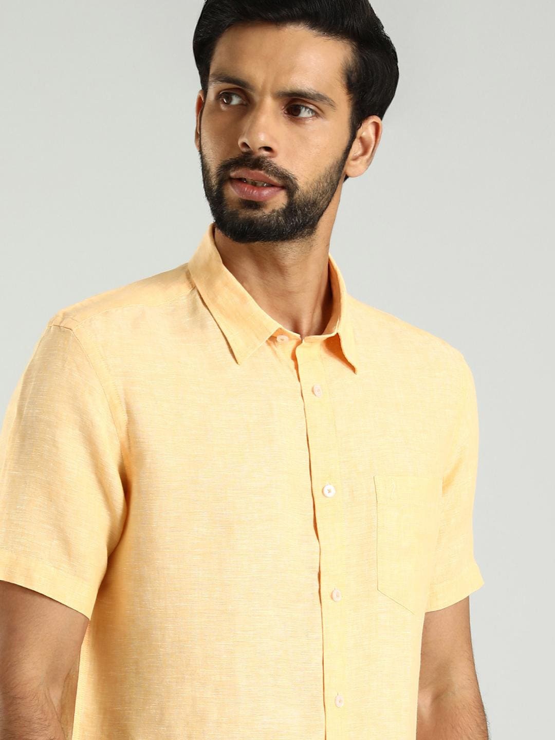 

Indian Terrain Classic Spread Collar Slim Fit Linen Casual Shirt, Yellow