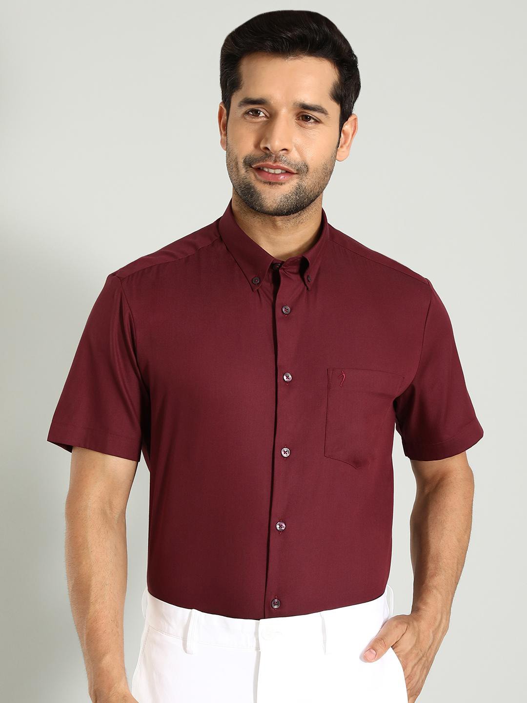 

Indian Terrain Classic Button Down Collar Slim Fit Cotton Casual Shirt, Red