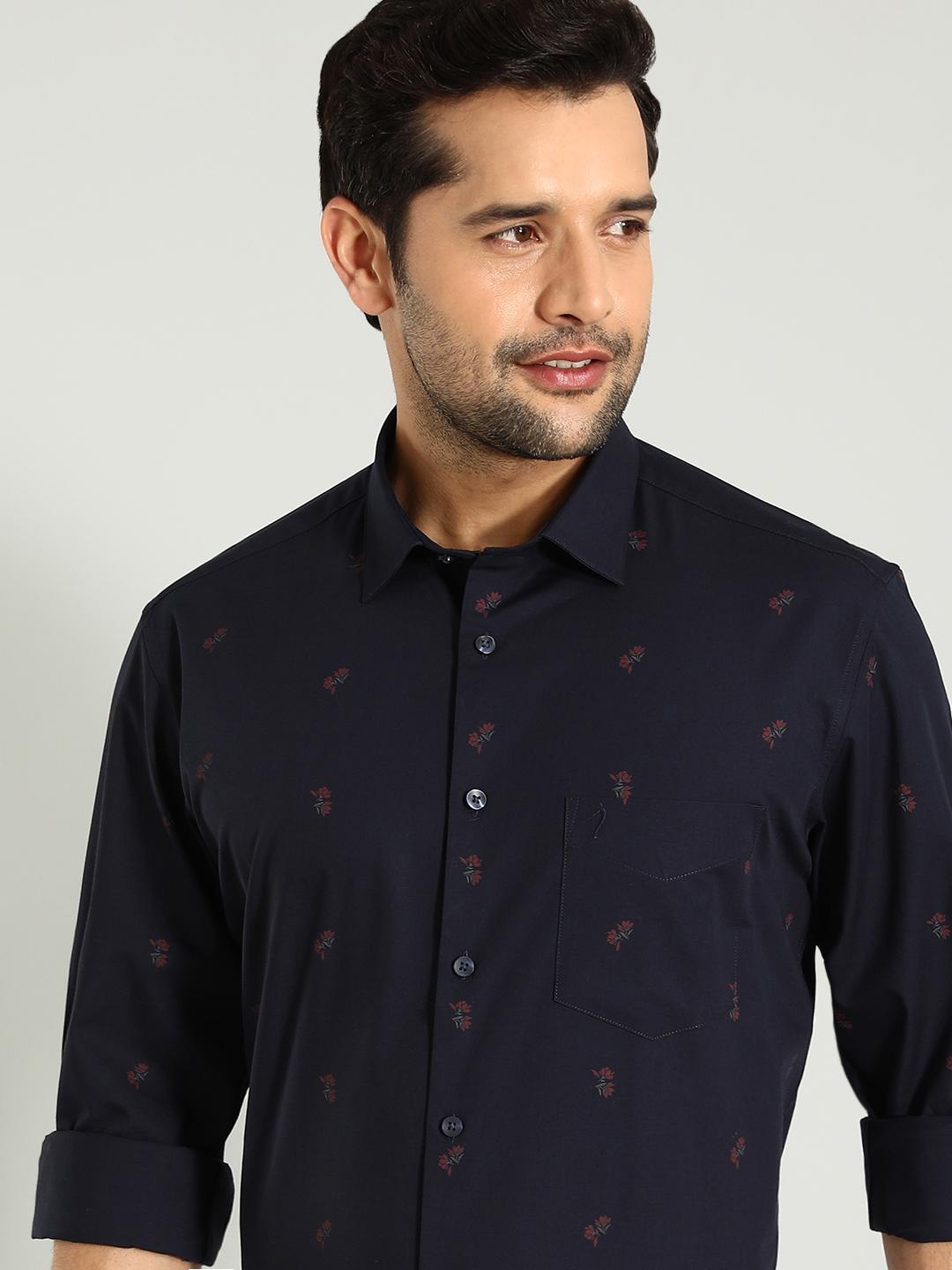 

Indian Terrain Classic Spread Collar Slim Fit Printed Cotton Casual Shirt, Blue