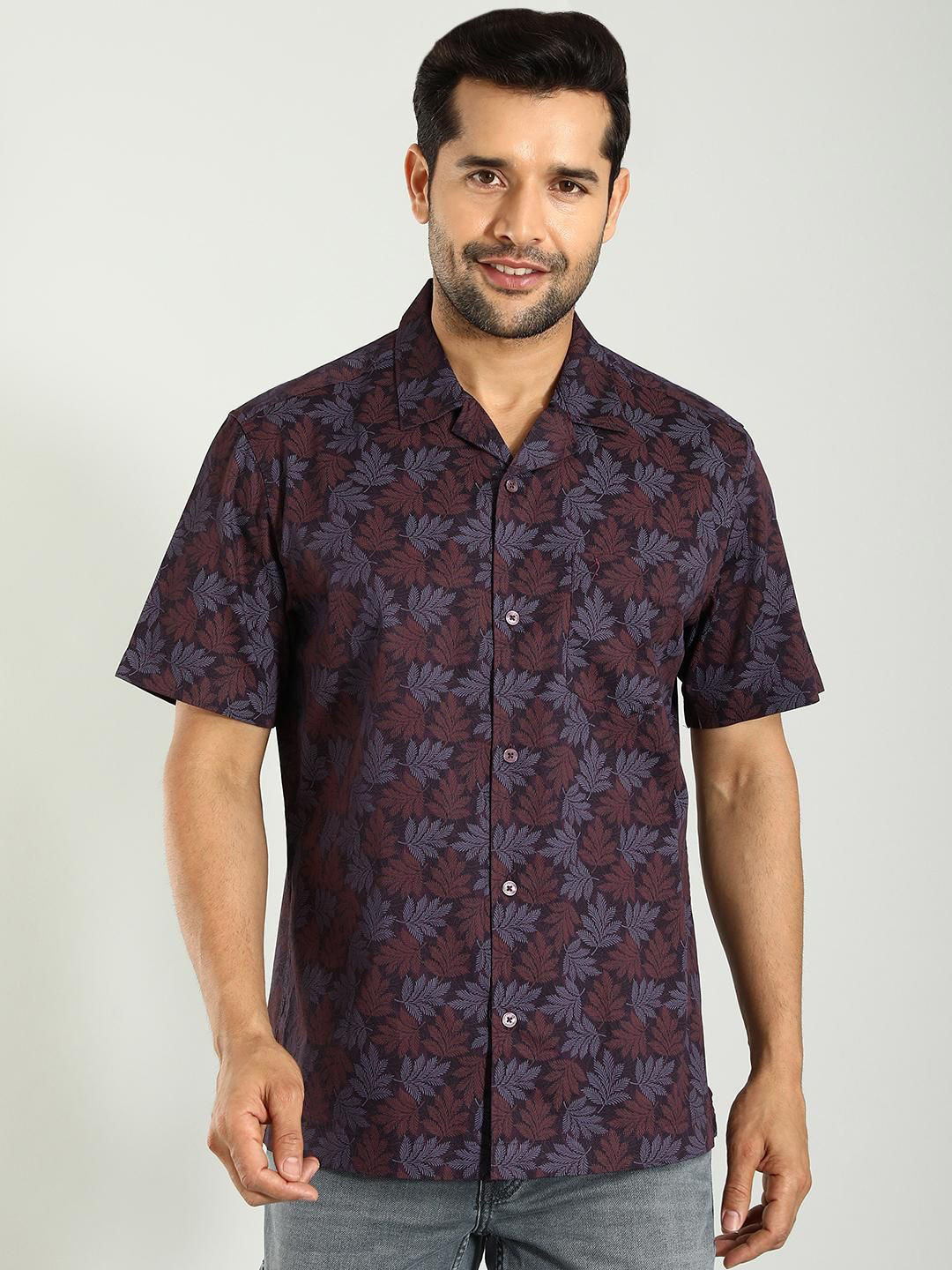 

Indian Terrain Classic Slim Fit Floral Printed Cotton Casual Shirt, Red