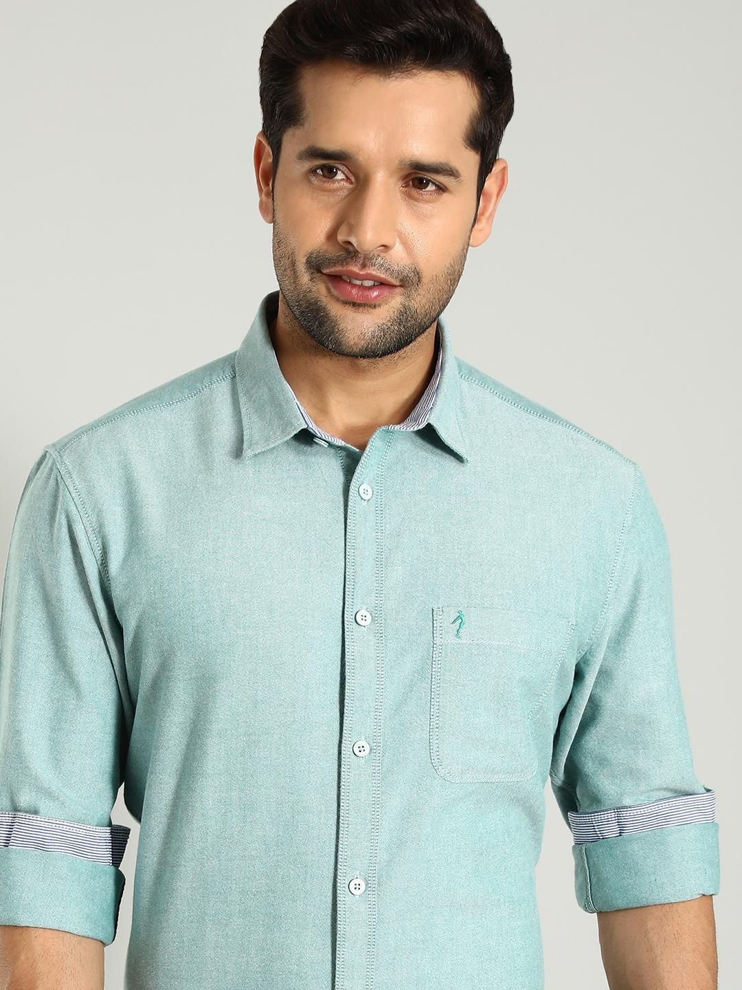 

Indian Terrain Classic Spread Collar Slim Fit Cotton Casual Shirt, Green