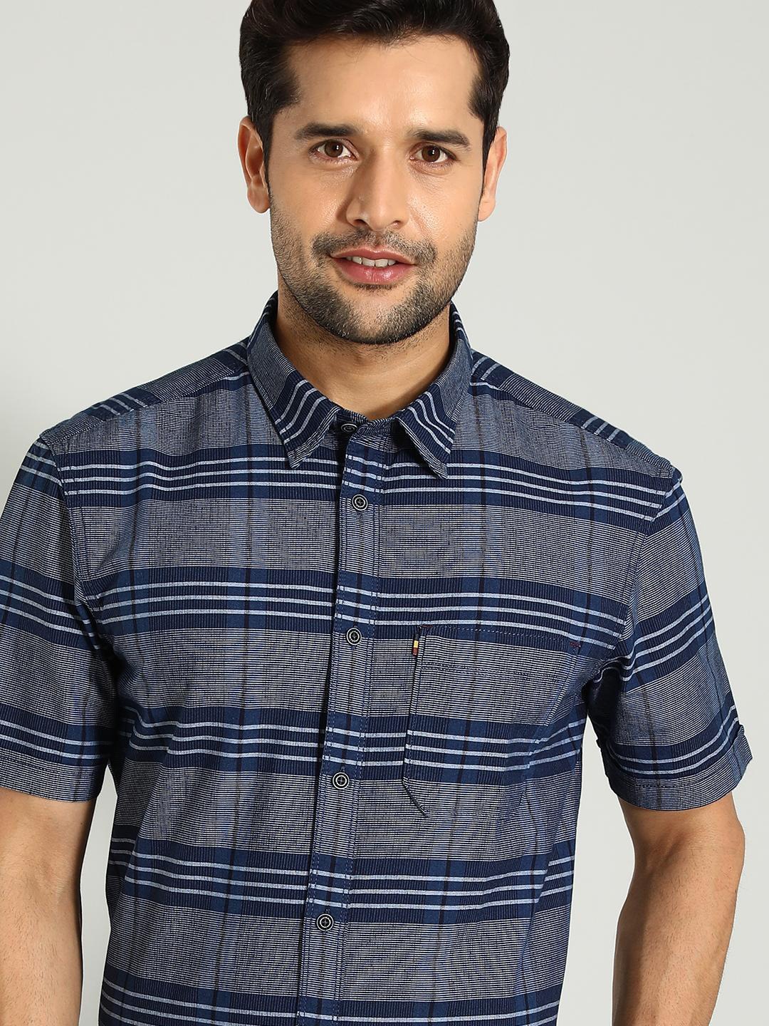 

Indian Terrain Classic Slim Fit Striped Spread Collar Cotton Shirt, Blue