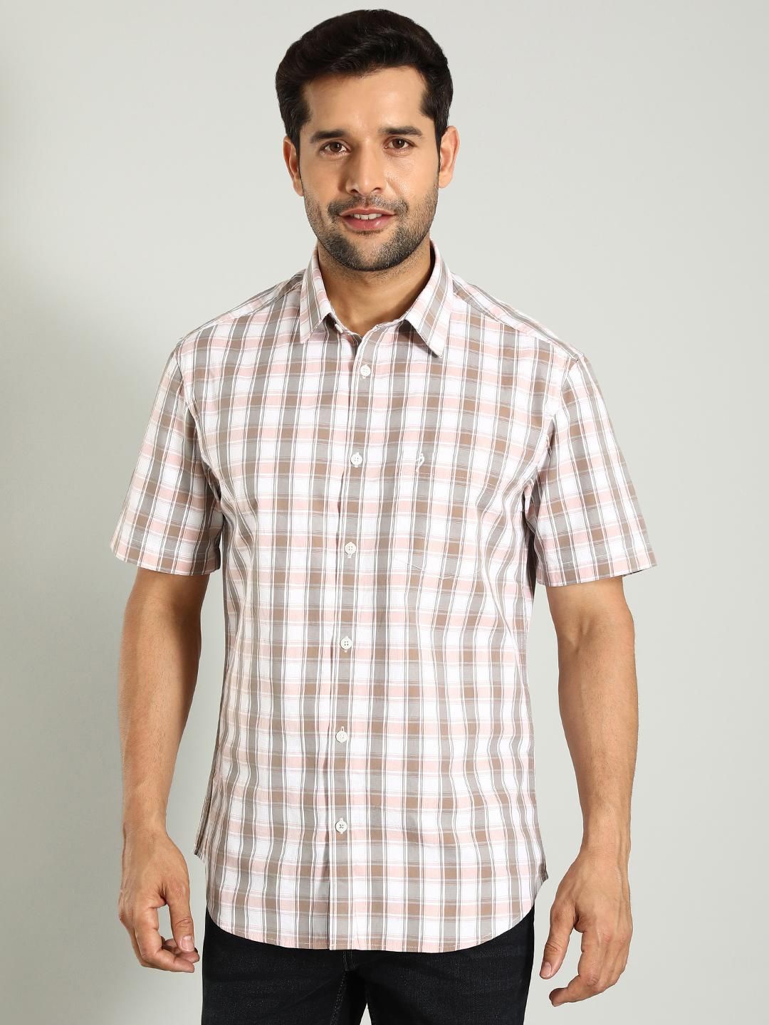 

Indian Terrain Checked Classic Slim Fit Cotton Opaque Casual Shirt, White