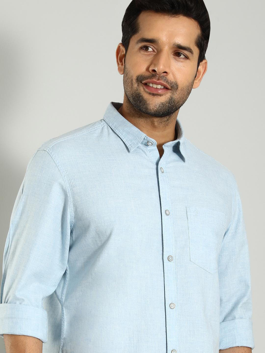 

Indian Terrain Classic Slim Fit Spread Collar Cotton Shirt, Blue