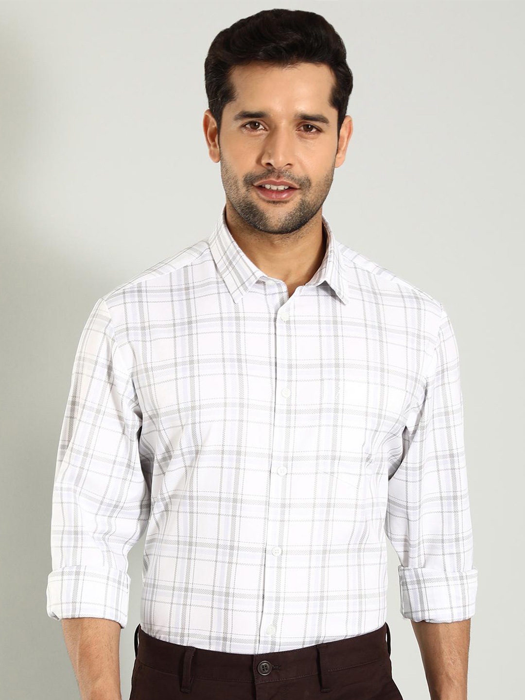 

Indian Terrain Classic Slim Fit Tartan Checks Opaque Checked Cotton Casual Shirt, White