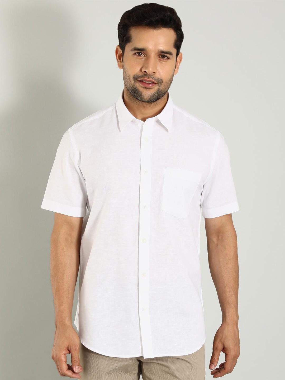 

Indian Terrain Classic Slim Fit Linen Opaque Casual Shirt, White