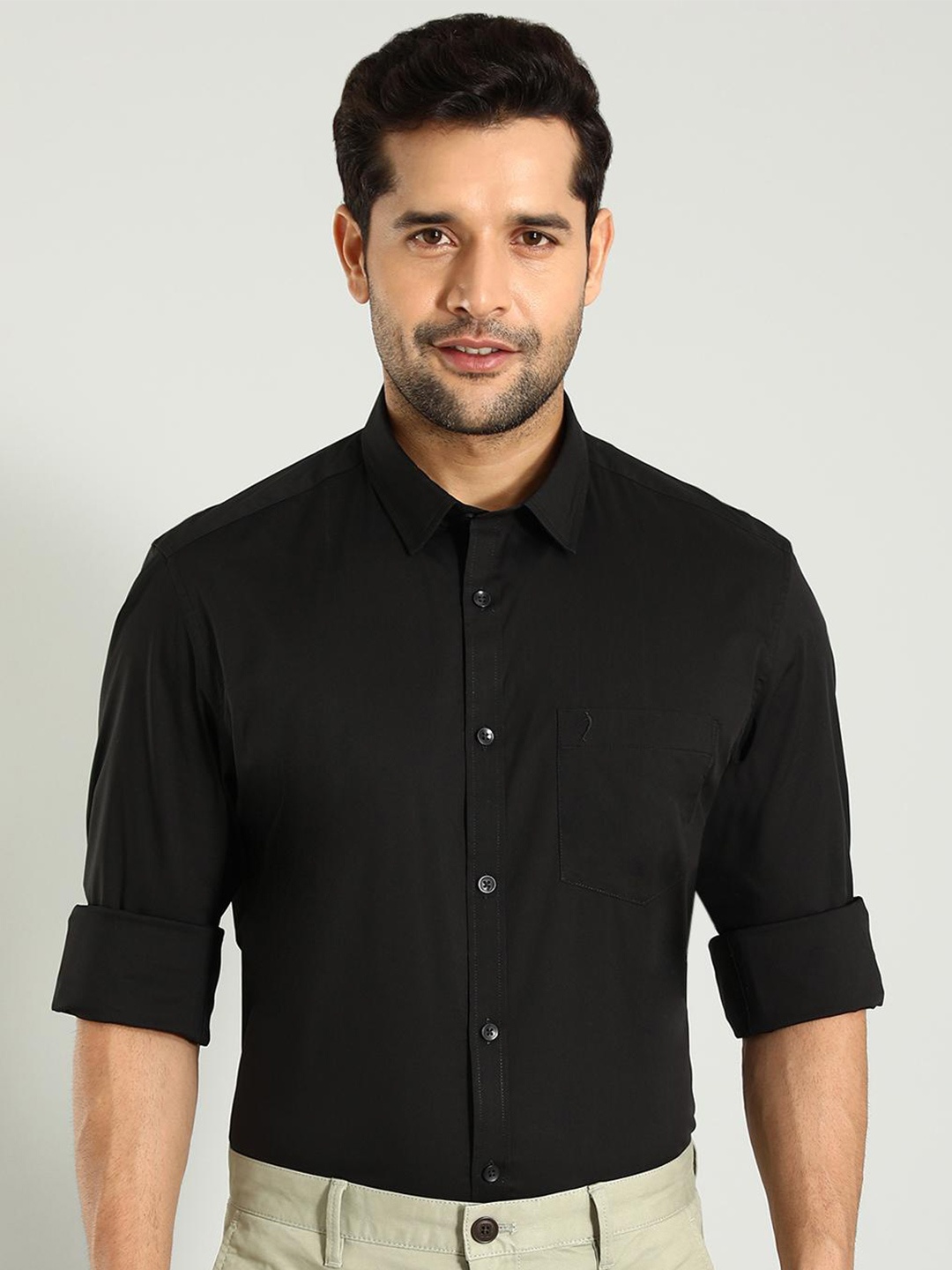 

Indian Terrain Classic Slim Fit Opaque Cotton Casual Shirt, Black