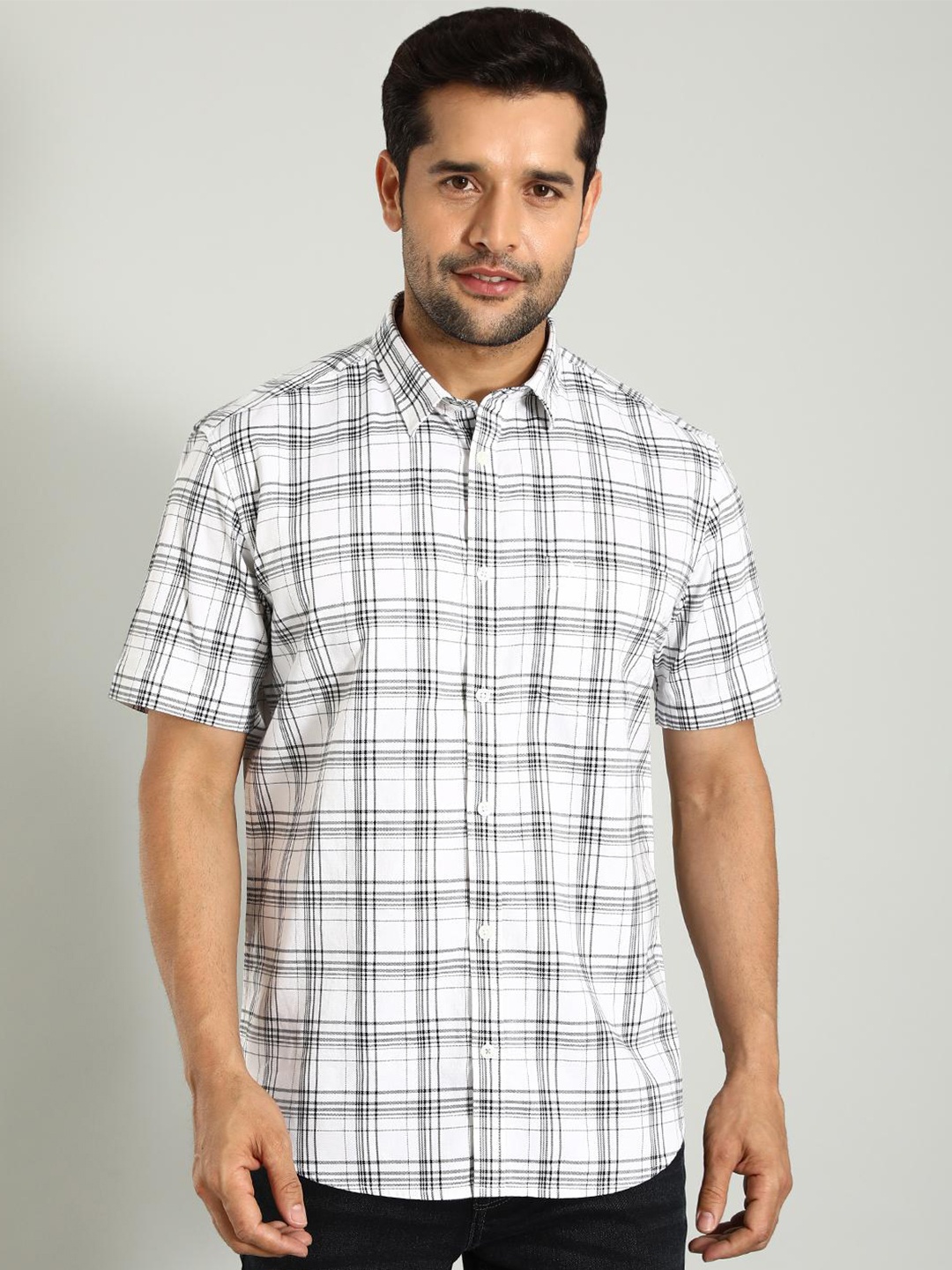 

Indian Terrain Classic Slim Fit Tartan Checks Pure Cotton Casual Shirt, White