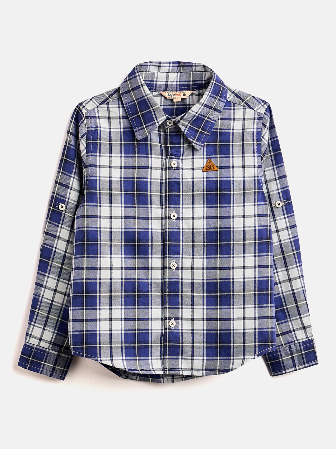 

Stylo Bug Boys Slim Fit Tartan Checks Roll-Up Sleeves Cotton Casual Shirt, Blue