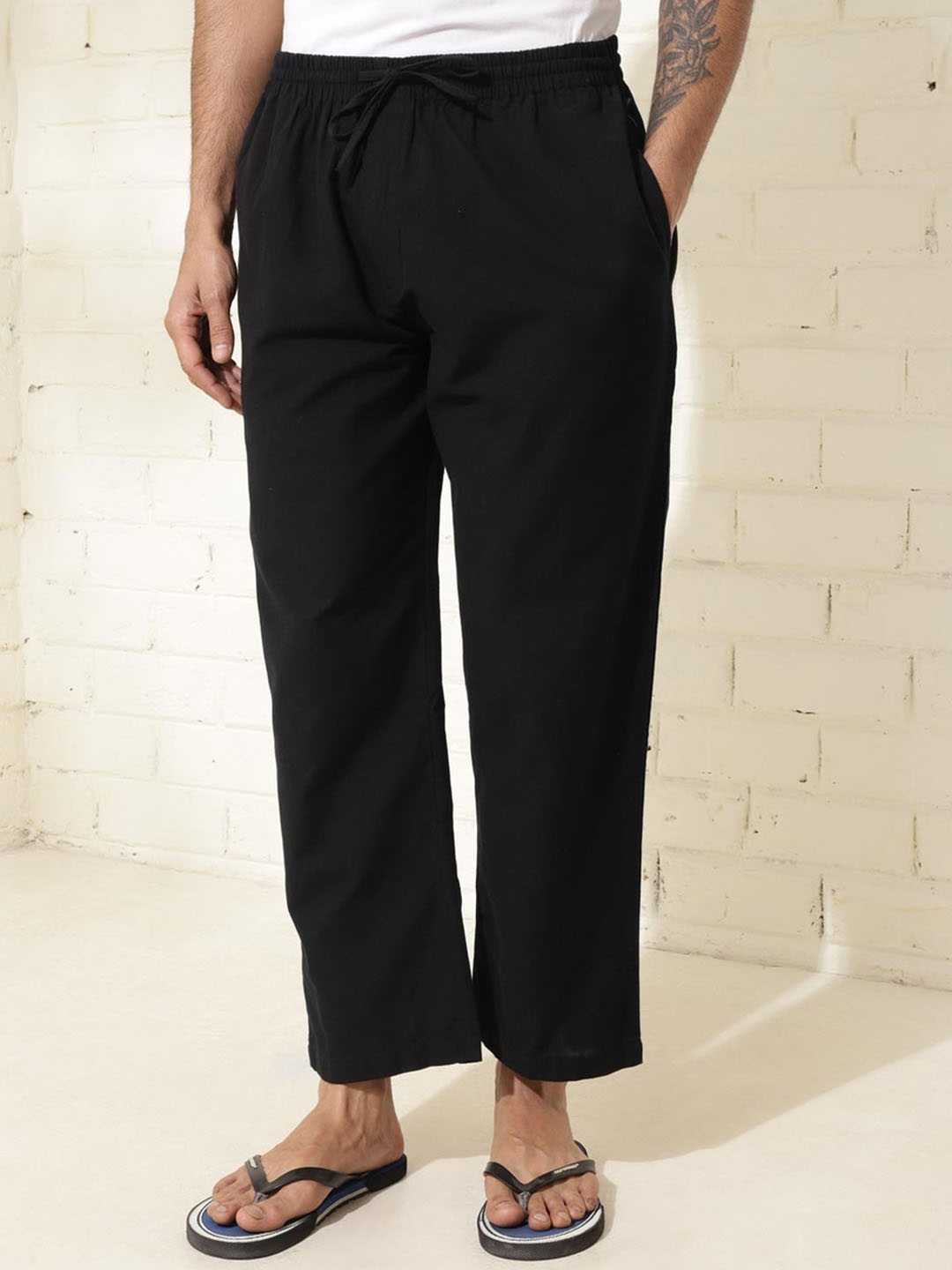 

Fabindia Men Cotton Woven Pyjamas, Black