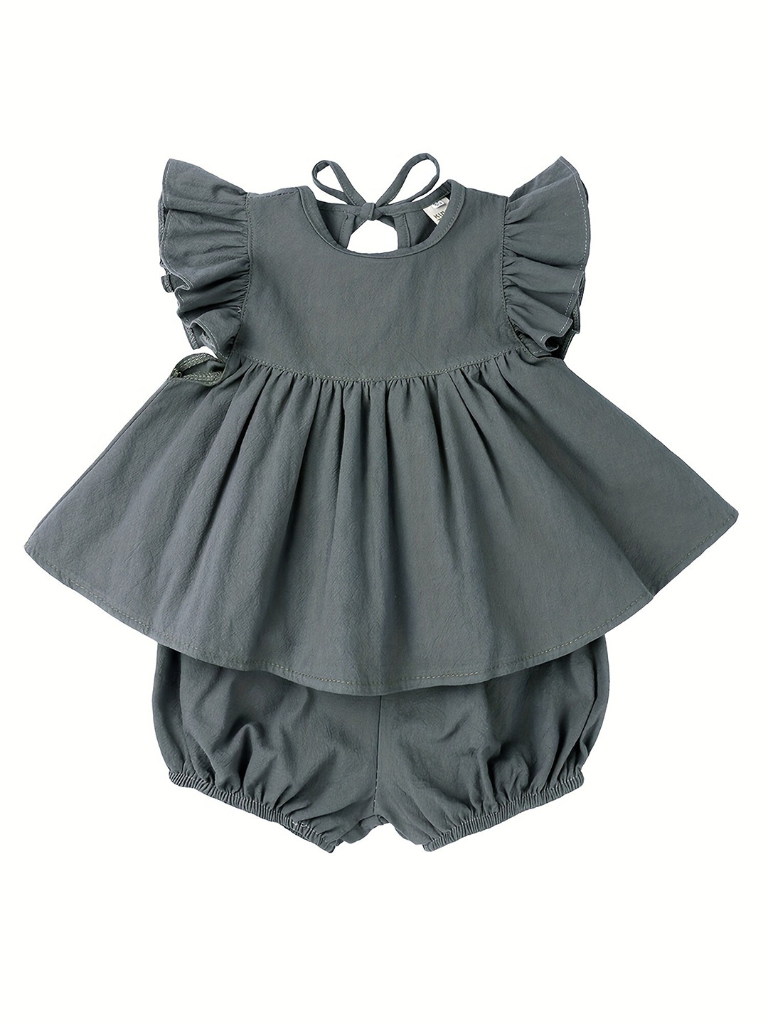 

LYTIX Flutter Sleeve Ruffled Cotton Fit & Flare Dress, Grey