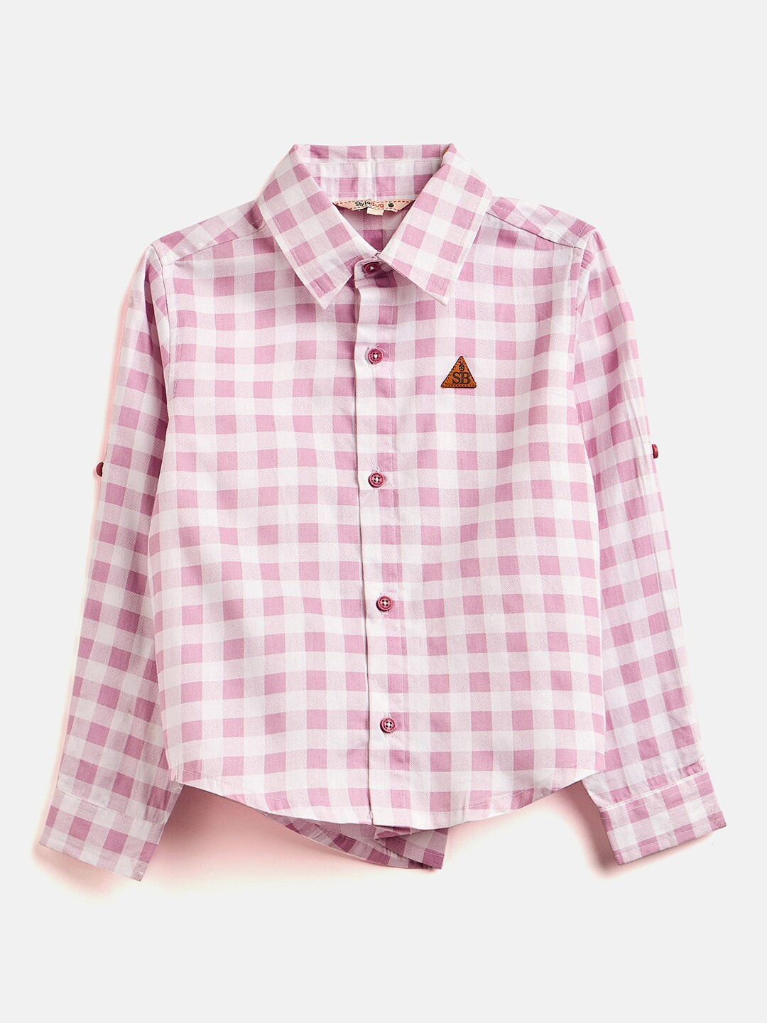 

Stylo Bug Boys Slim Fit Gingham Checks Roll-Up Sleeves Cotton Casual Shirt, Pink