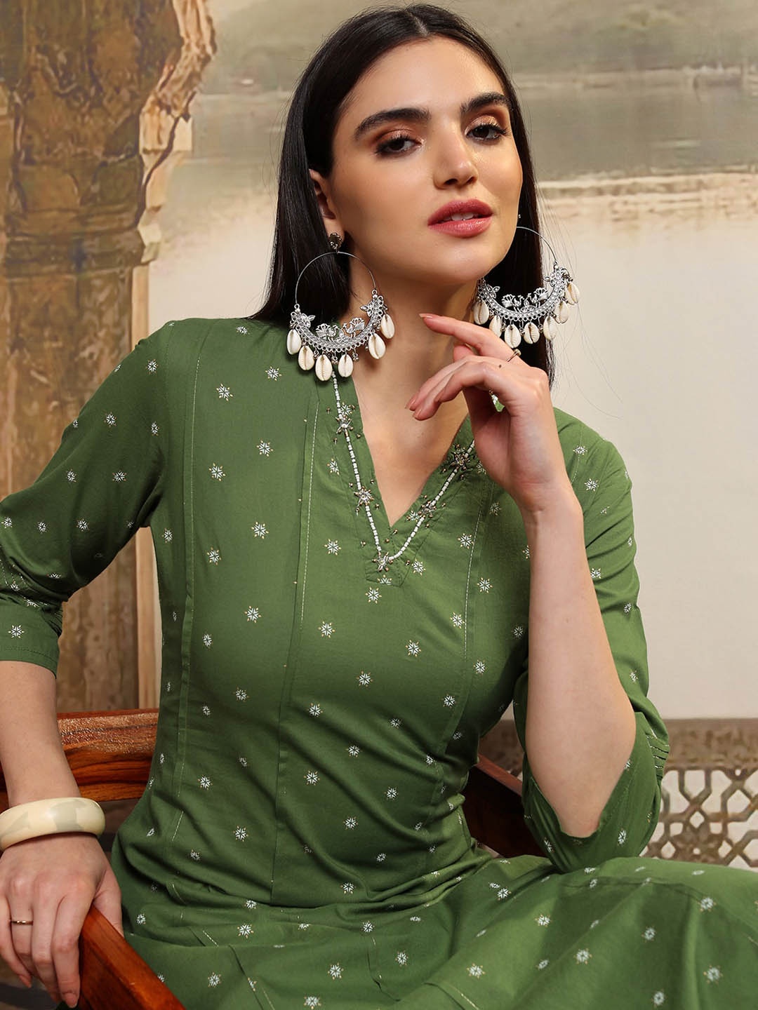 

Vishudh Women Ethnic Motifs Printed Kurta, Green