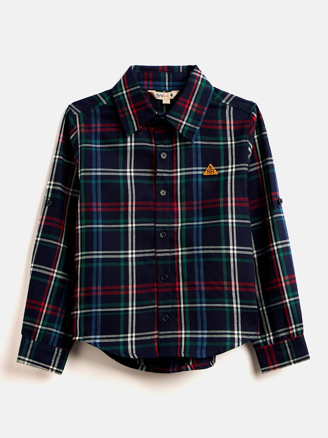 

Stylo Bug Boys Slim Fit Tartan Checks Roll-Up Sleeves Cotton Casual Shirt, Blue