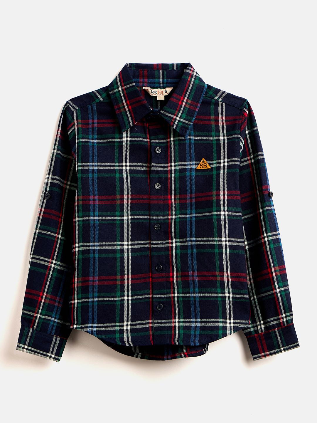 

Stylo Bug Boys Slim Fit Tartan Checks Roll-Up Sleeves Cotton Casual Shirt, Blue