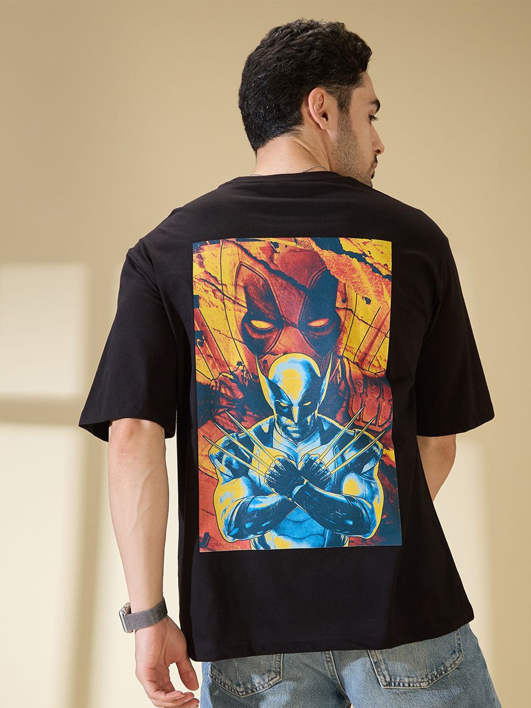 

Kook N Keech Marvel Men Superhero Printed Raw Edge T-shirt, Black
